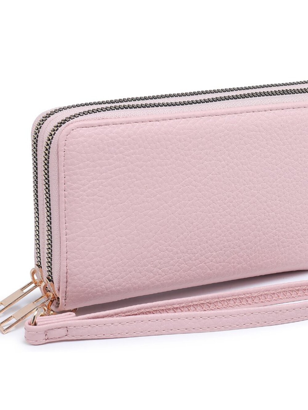 Fashion Double Zip Wallet Wristlet - Pink